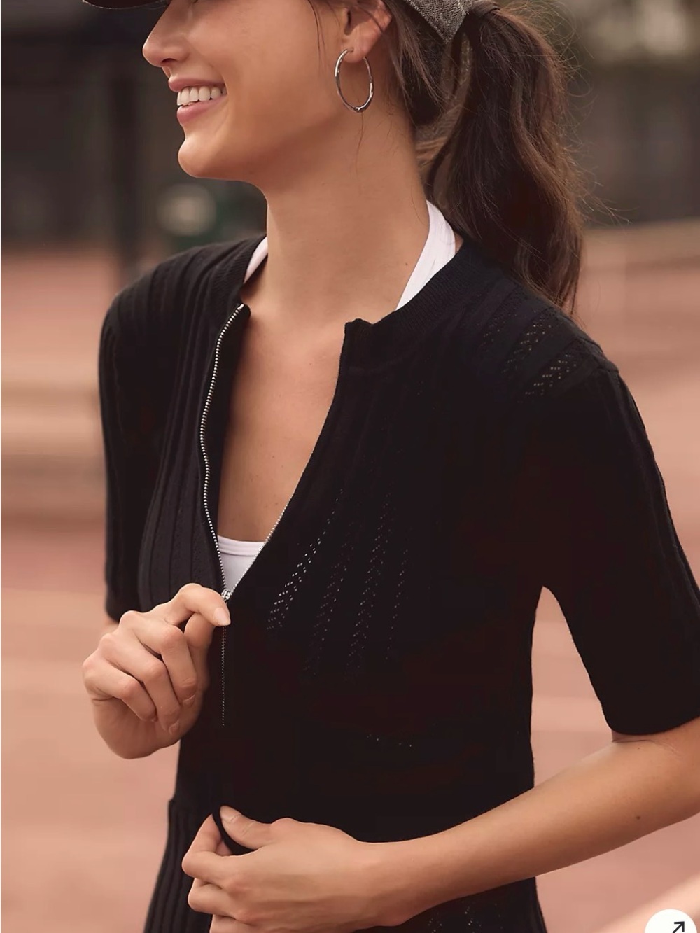 Varley by Anthropologie Black Zip-Front Midi Knit Dress, Size XL - Picture 4 of 11